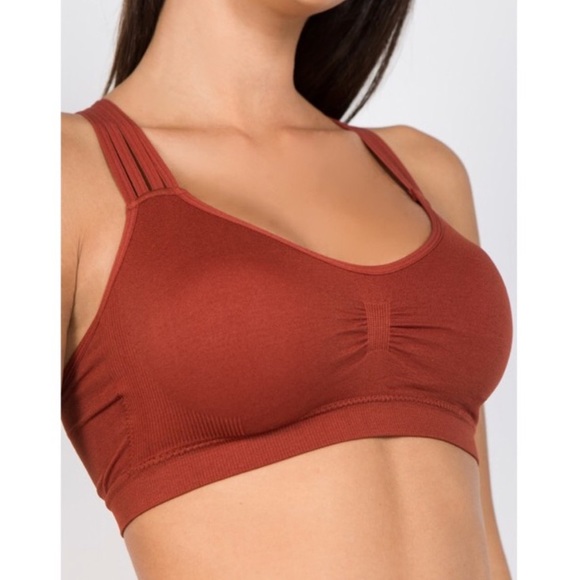 Burgundy Strappy Racerback Seamless Bralette - Picture 5 of 6